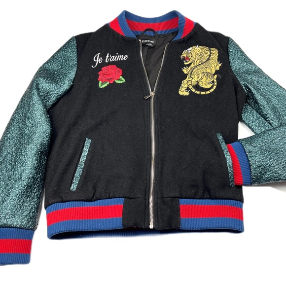 Bebe Y2K Tiger Snake Felted Bomber Embroidered Jacket Women’s size M Black Multi - Picture 4 of 13